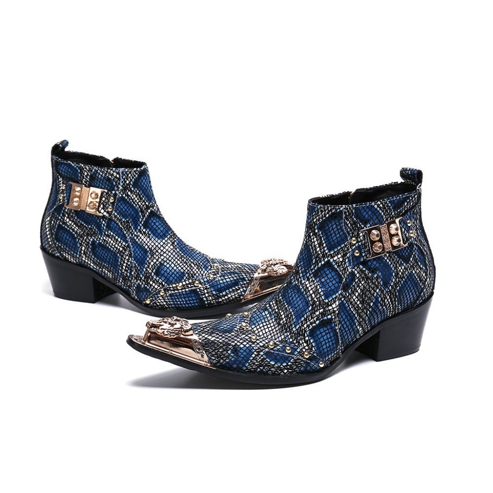 Snake Print Short Leather Boots